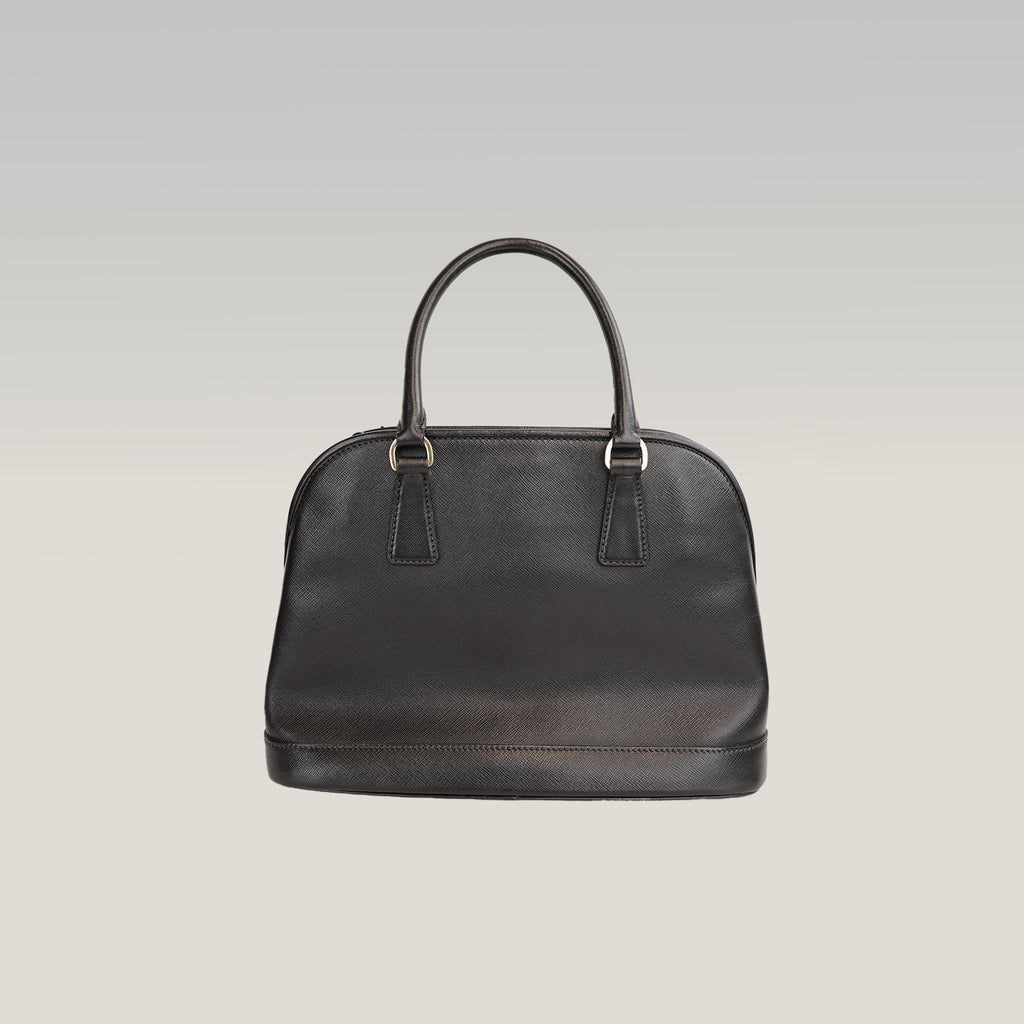 Prada Borsa a Mano Media a Conchiglia in Pelle Saffiano Nera con Logo Triangolare Dorato