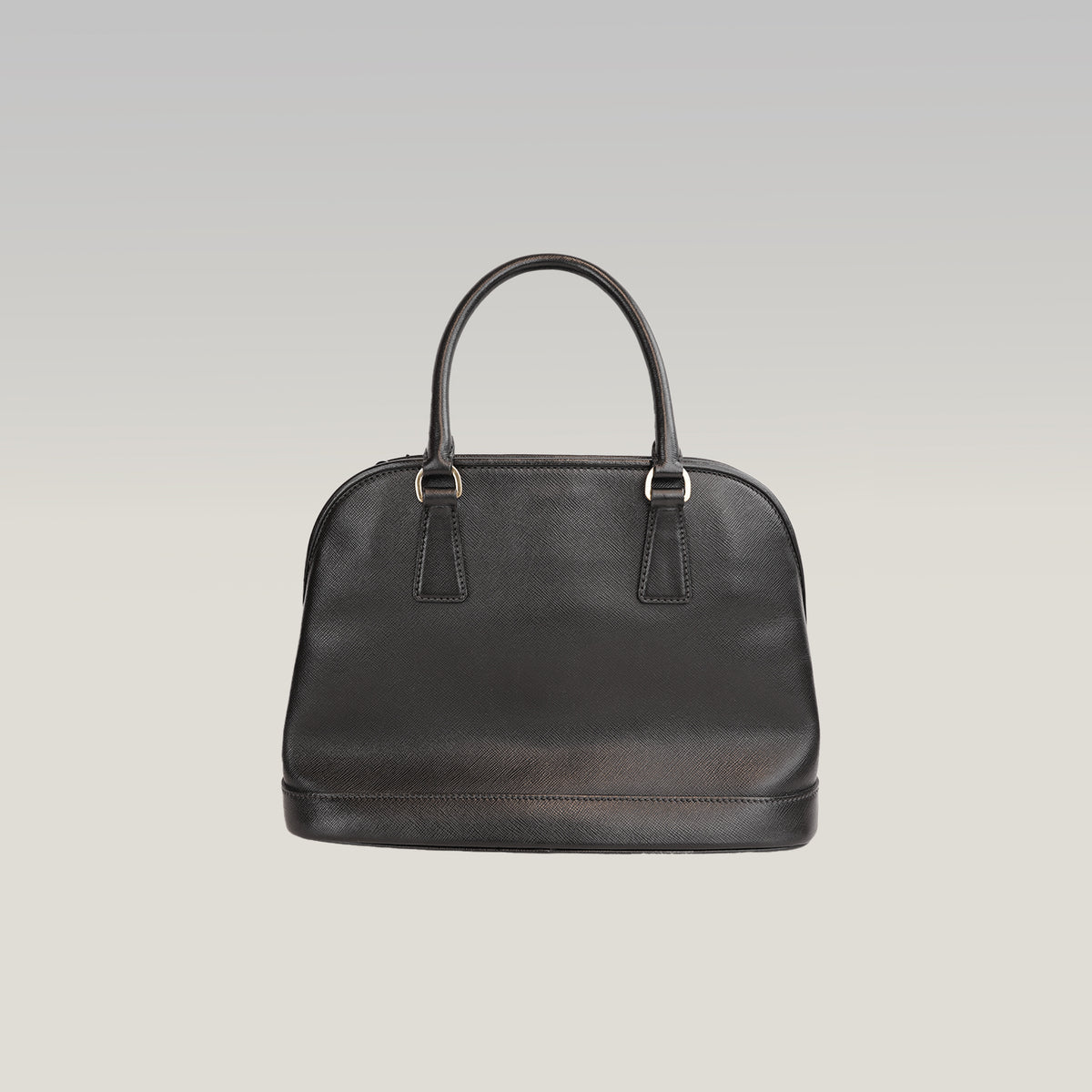Prada Borsa a Mano Media a Conchiglia in Pelle Saffiano Nera con Logo Triangolare Dorato