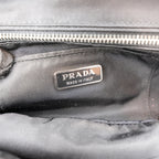 Prada Gaufre Borsa da Sera in Nylon Nero con Cristalli e Manici Arricciati