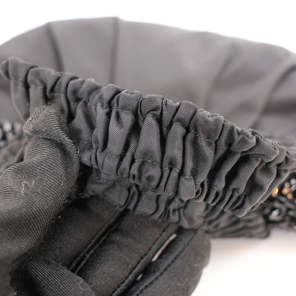 Prada Gaufre Borsa da Sera in Nylon Nero con Cristalli e Manici Arricciati