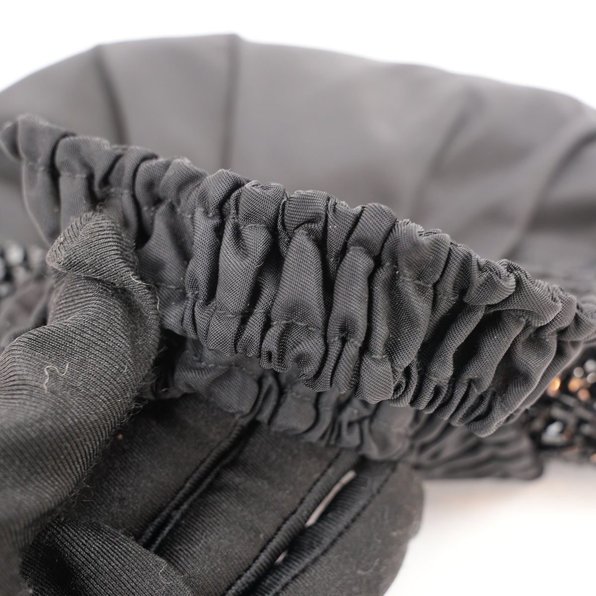 Prada Gaufre Borsa da Sera in Nylon Nero con Cristalli e Manici Arricciati