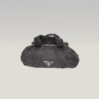 Prada Gaufre Borsa da Sera in Nylon Nero con Cristalli e Manici Arricciati