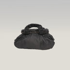 Prada Gaufre Borsa da Sera in Nylon Nero con Cristalli e Manici Arricciati