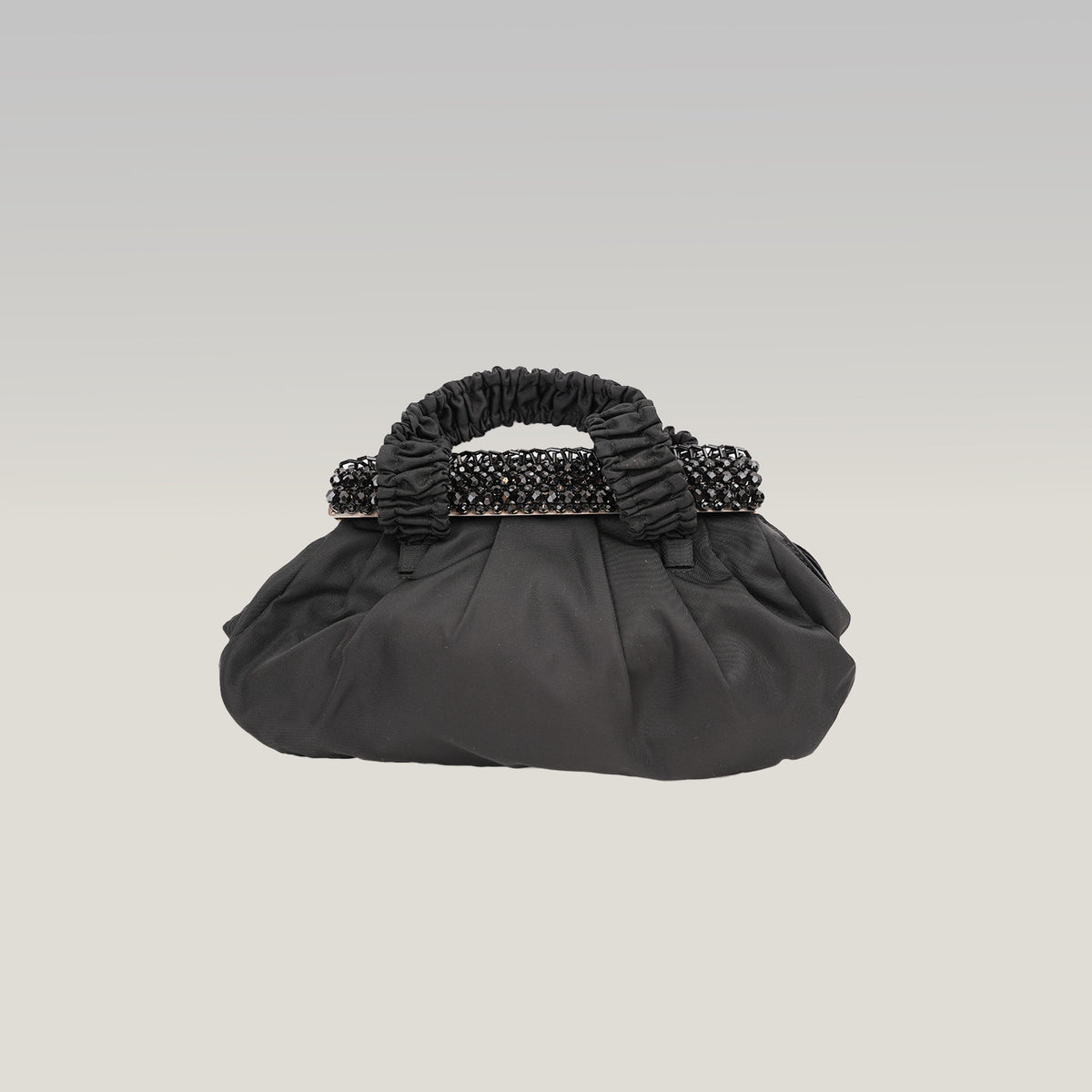 Prada Gaufre Borsa da Sera in Nylon Nero con Cristalli e Manici Arricciati