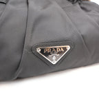 Prada Gaufre Borsa da Sera in Nylon Nero con Cristalli e Manici Arricciati