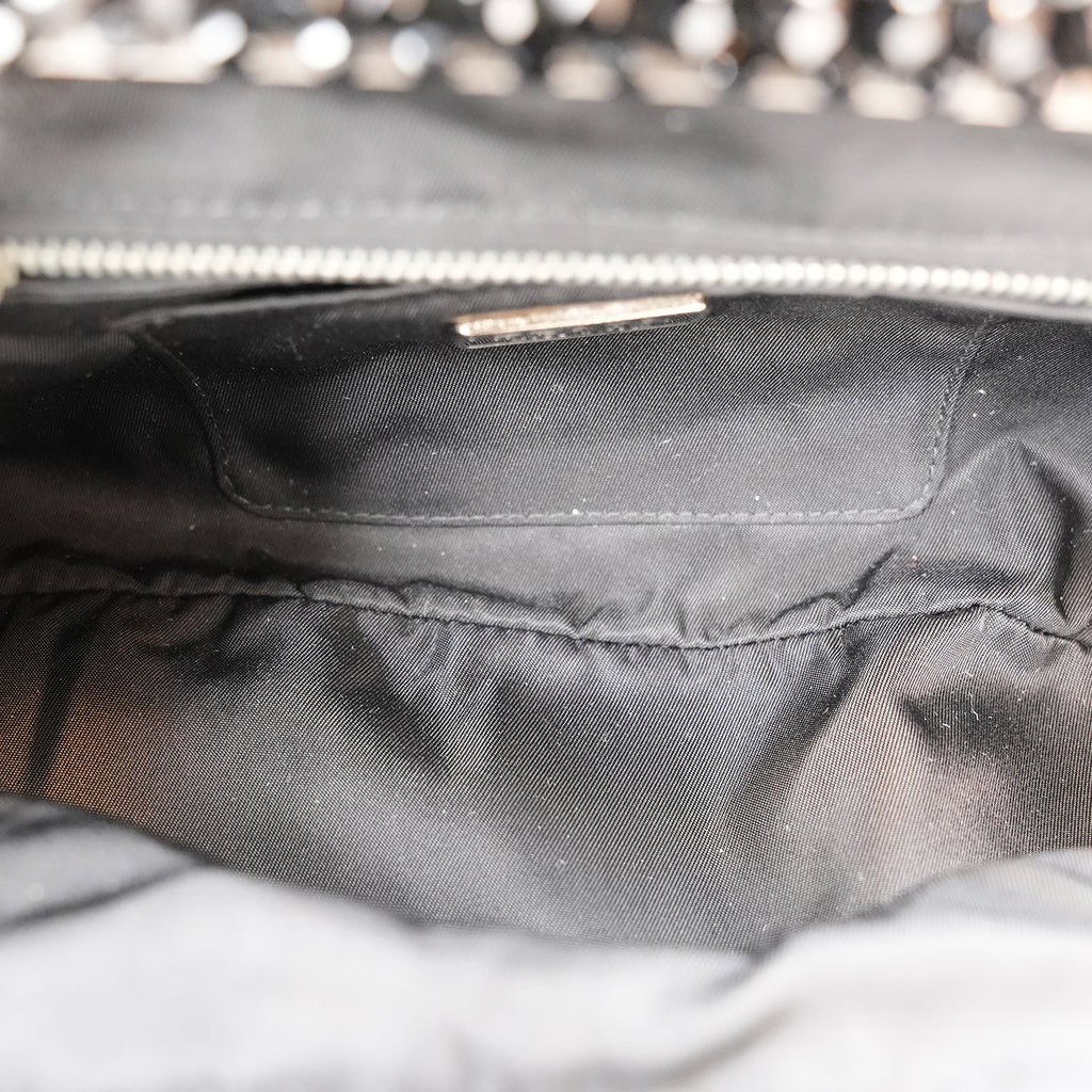 Prada Gaufre Borsa da Sera in Nylon Nero con Cristalli e Manici Arricciati