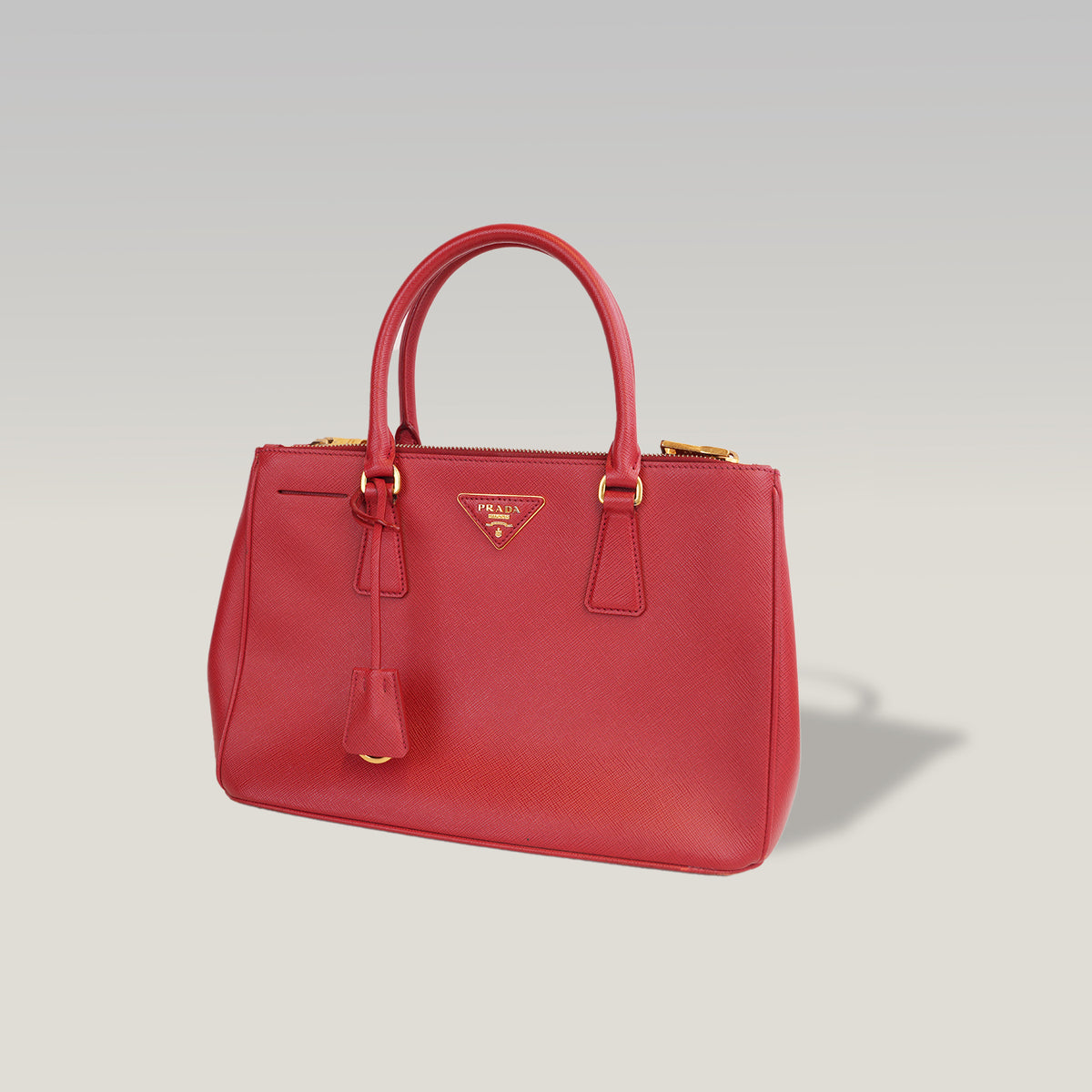 Prada Galleria Borsa a Mano in Pelle Saffiano Rossa con Hardware Dorato