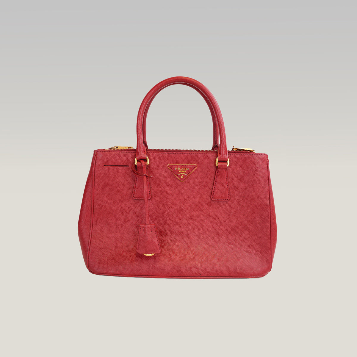 Prada Galleria Borsa a Mano in Pelle Saffiano Rossa con Hardware Dorato