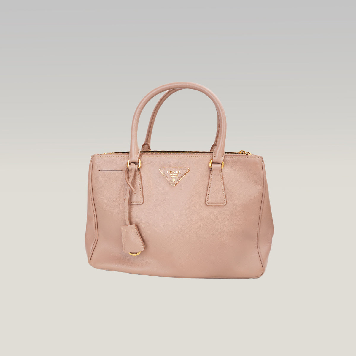 Prada Galleria Borsa a Mano Vintage in Pelle Saffiano Rosa Cipria con Logo Triangolare Dorato