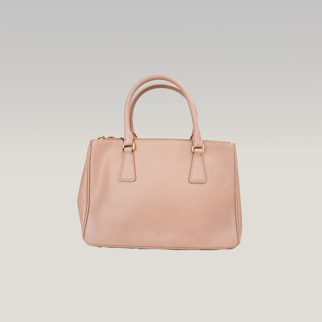 Prada Galleria Borsa a Mano Vintage in Pelle Saffiano Rosa Cipria con Logo Triangolare Dorato