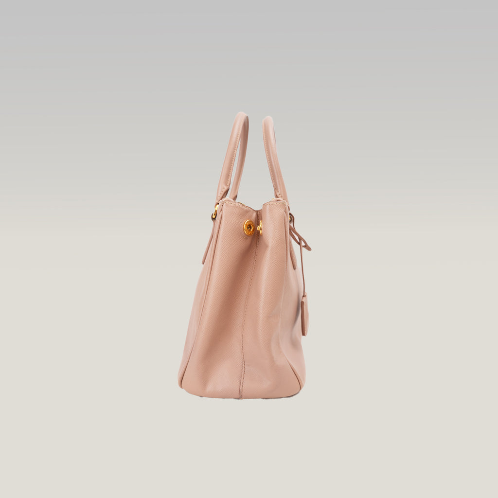 Prada Galleria Borsa a Mano Vintage in Pelle Saffiano Rosa Cipria con Logo Triangolare Dorato