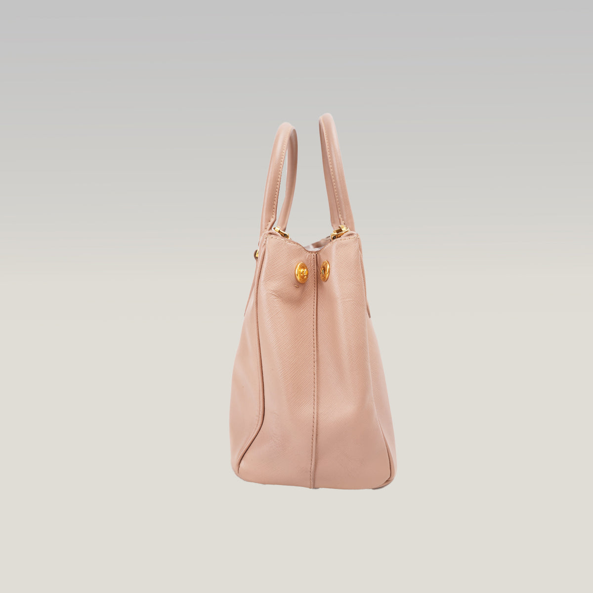 Prada Galleria Borsa a Mano Vintage in Pelle Saffiano Rosa Cipria con Logo Triangolare Dorato