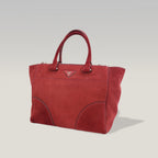 Prada Scamosciato Small Tote Bag in Pelle Scamosciata Porpora con Tracolla Removibile