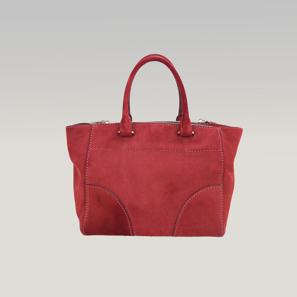 Prada Scamosciato Small Tote Bag in Pelle Scamosciata Porpora con Tracolla Removibile