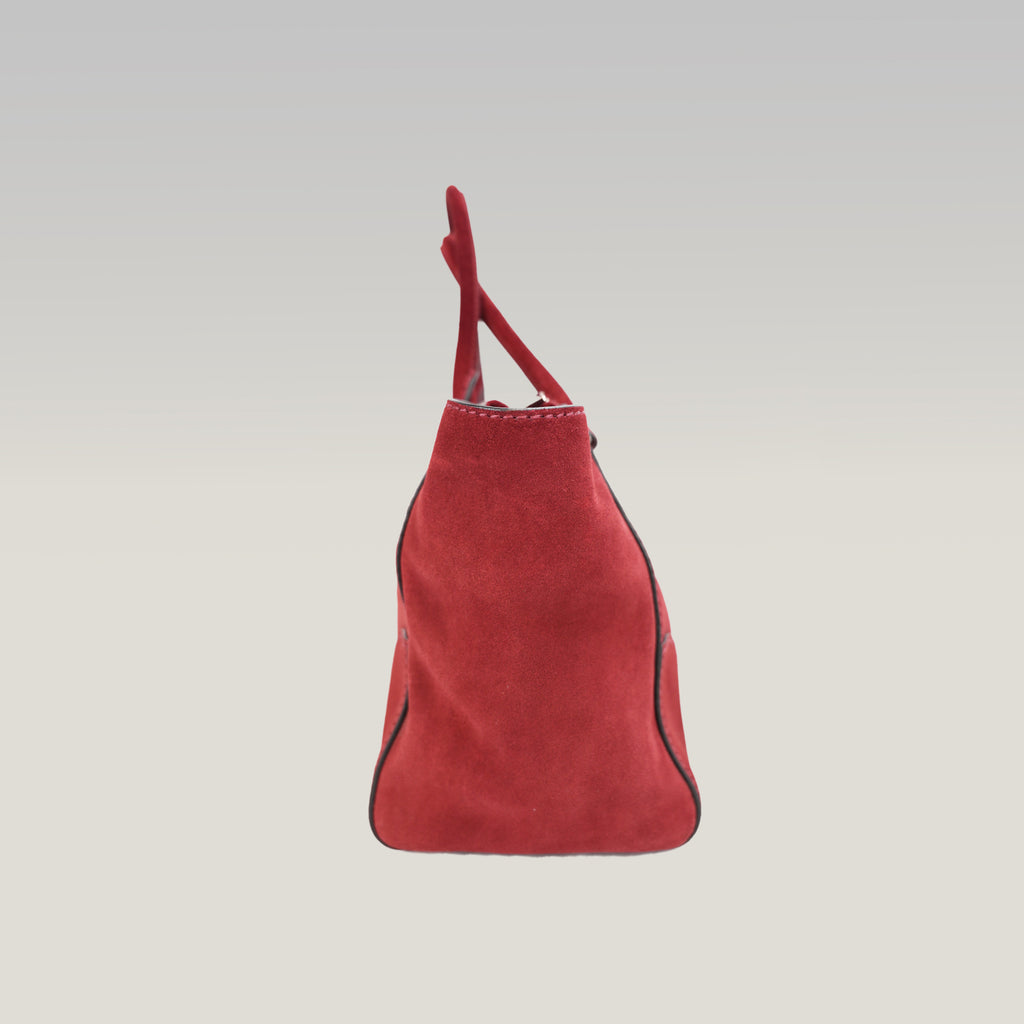 Prada Scamosciato Small Tote Bag in Pelle Scamosciata Porpora con Tracolla Removibile