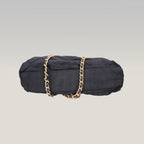 Prada Borsa a Spalla in Tessuto Nylon Nero Trapuntato con Catena Dorata