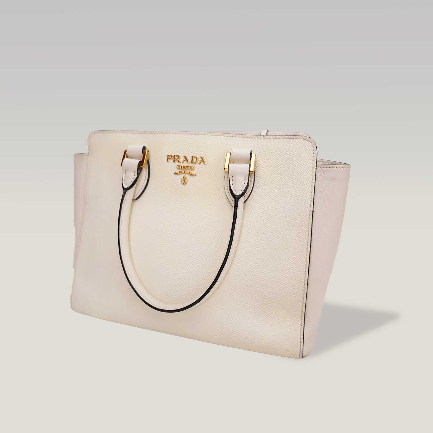 Prada Saffiano Lux Tote Bag Bianca in Pelle con Tracolla Regolabile