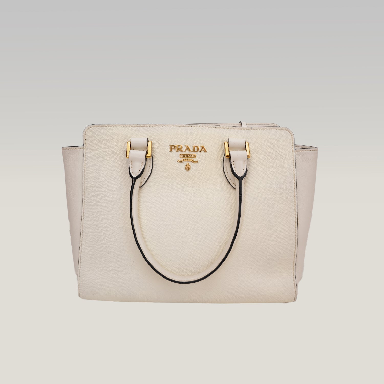 Prada Saffiano Lux Tote Bag Bianca in Pelle con Tracolla Regolabile