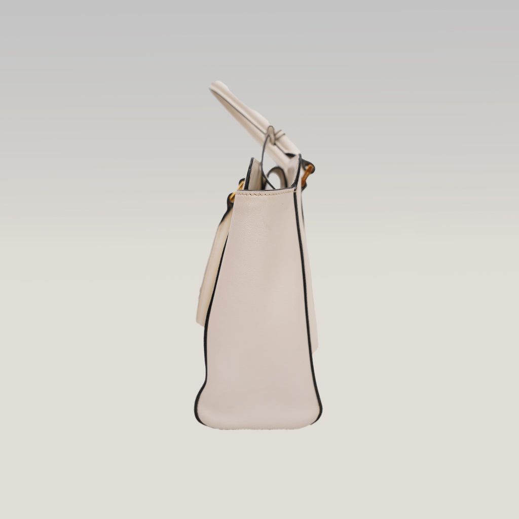 Prada Saffiano Lux Tote Bag Bianca in Pelle con Tracolla Regolabile