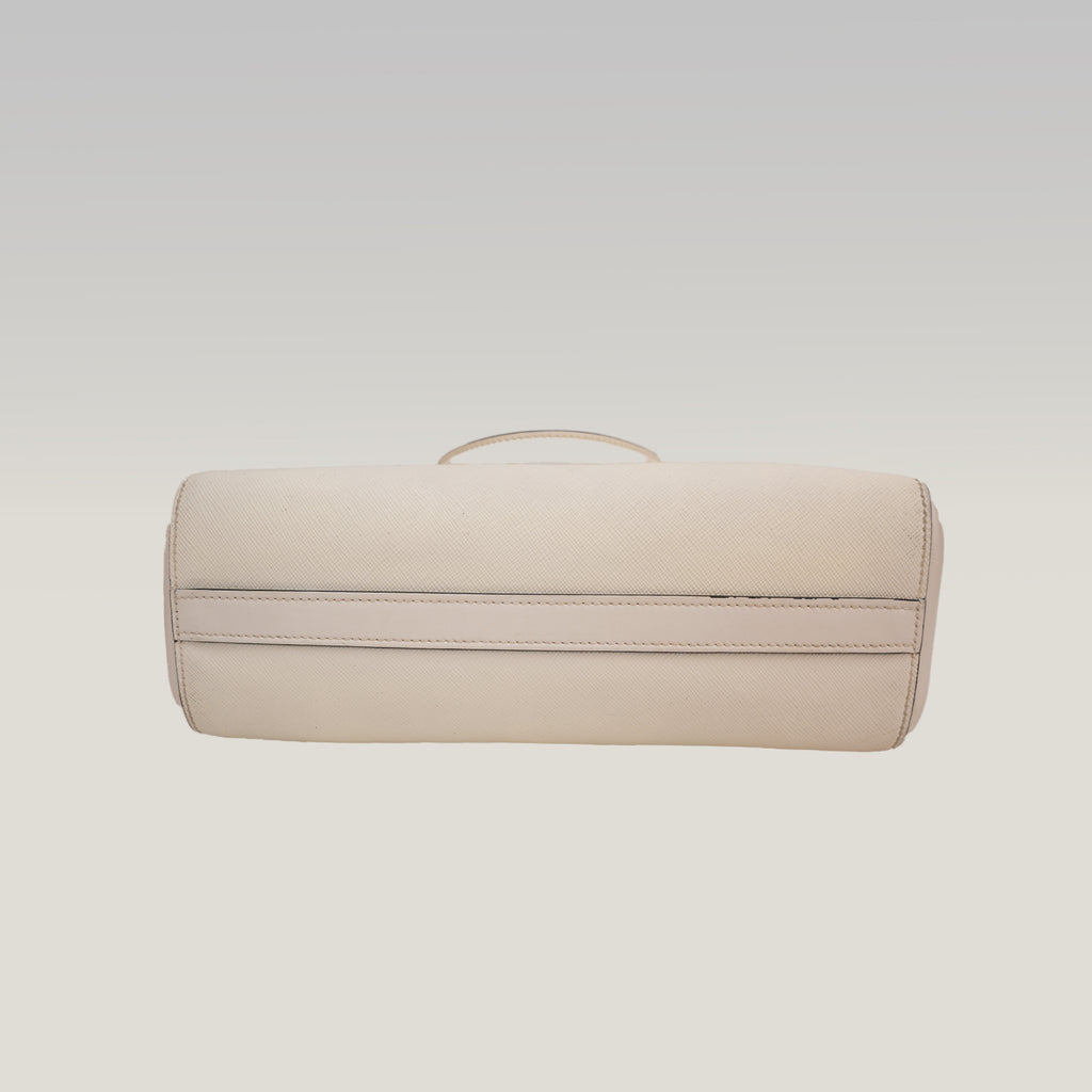 Prada Saffiano Lux Tote Bag Bianca in Pelle con Tracolla Regolabile