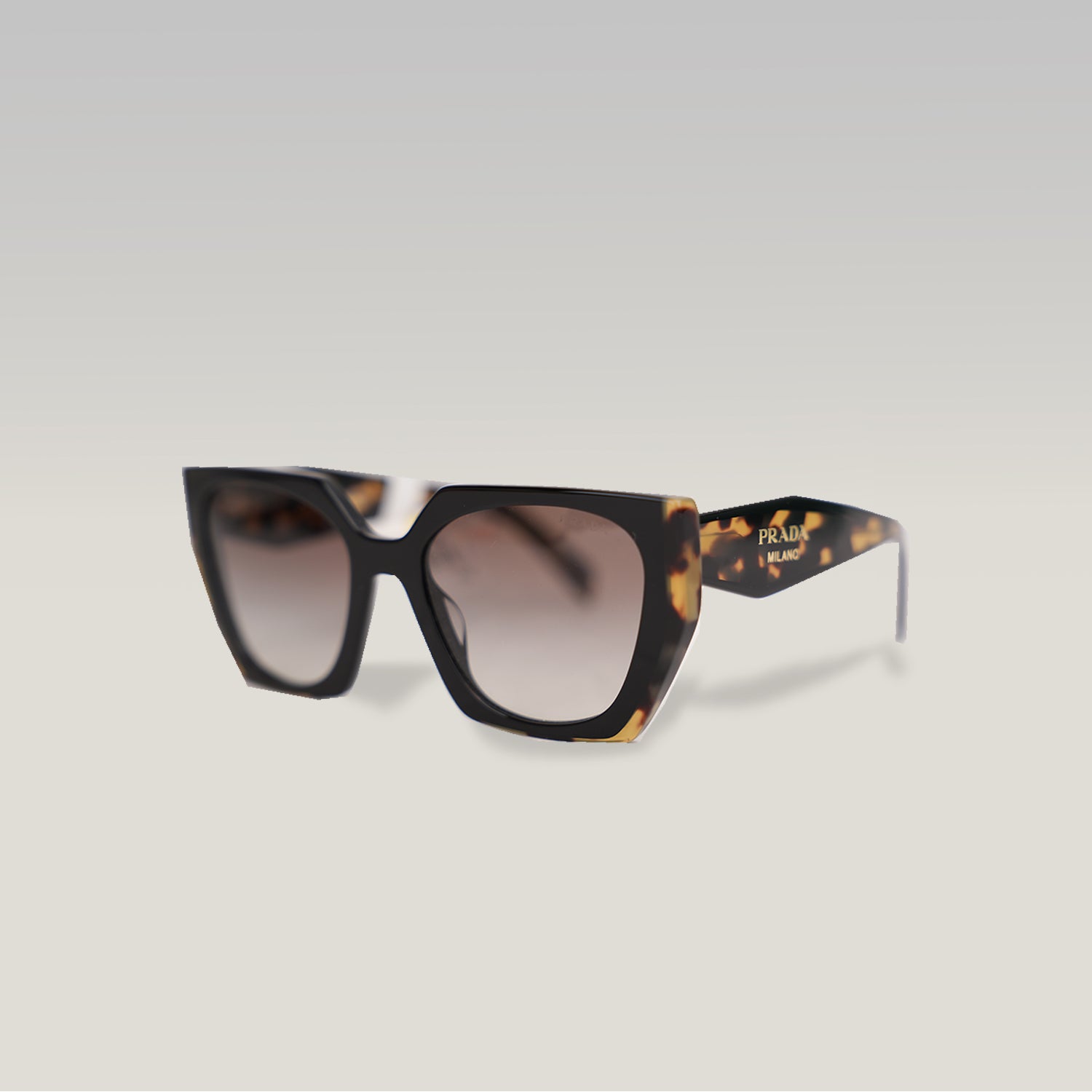 Prada PR 15WS Tortoiseshell Rectangular Sunglasses in Black and Havana