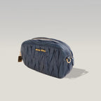 Miu Miu Mini Matelassé Dark Blue Leather Crossbody Bag with Gold Hardware