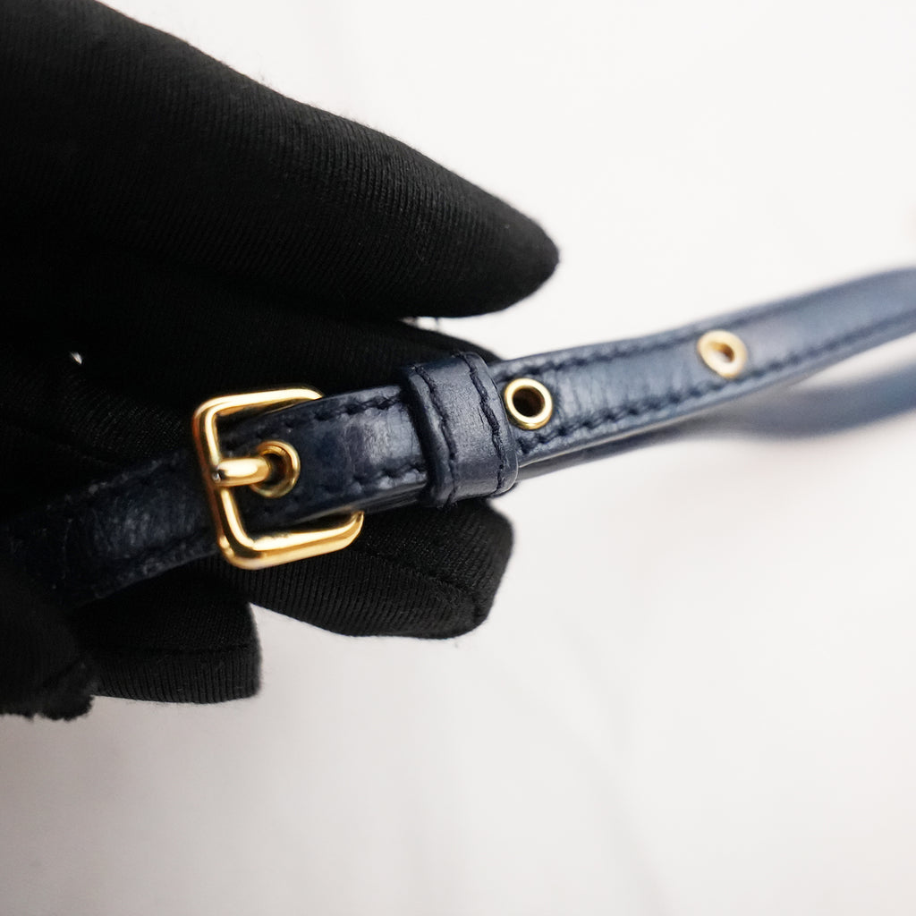 Miu Miu Mini Matelassé Dark Blue Leather Crossbody Bag with Gold Hardware