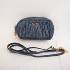 Miu Miu Mini Matelassé Dark Blue Leather Crossbody Bag with Gold Hardware