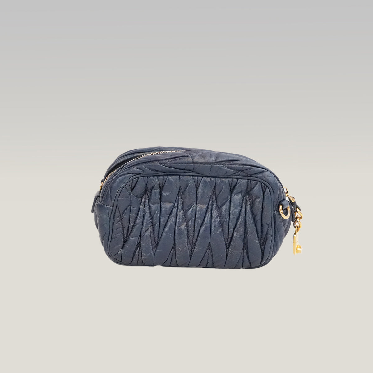 Miu Miu Mini Matelassé Dark Blue Leather Crossbody Bag with Gold Hardware