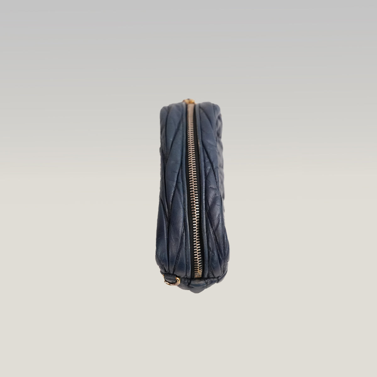 Miu Miu Mini Matelassé Dark Blue Leather Crossbody Bag with Gold Hardware