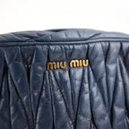Miu Miu Mini Matelassé Dark Blue Leather Crossbody Bag with Gold Hardware