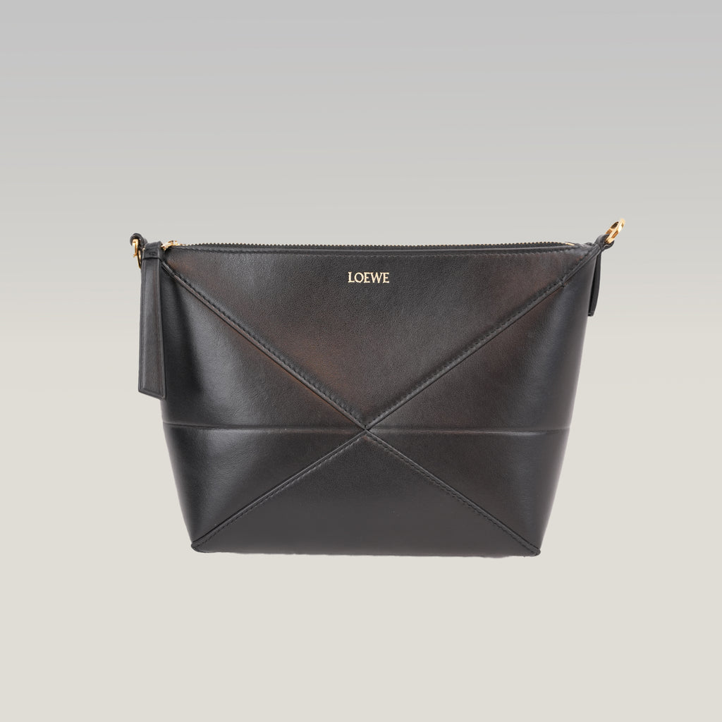 Loewe Puzzle Fold Leather Pouch Black Leather Clutch & Crossbody Bag