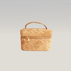 Saint Laurent Gaby Vanity Large Borsa a Mano in Pelle Scamosciata Marrone Cammello Matelassé con Logo YSL e Dettagli Dorati