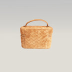 Saint Laurent Gaby Vanity Large Borsa a Mano in Pelle Scamosciata Marrone Cammello Matelassé con Logo YSL e Dettagli Dorati
