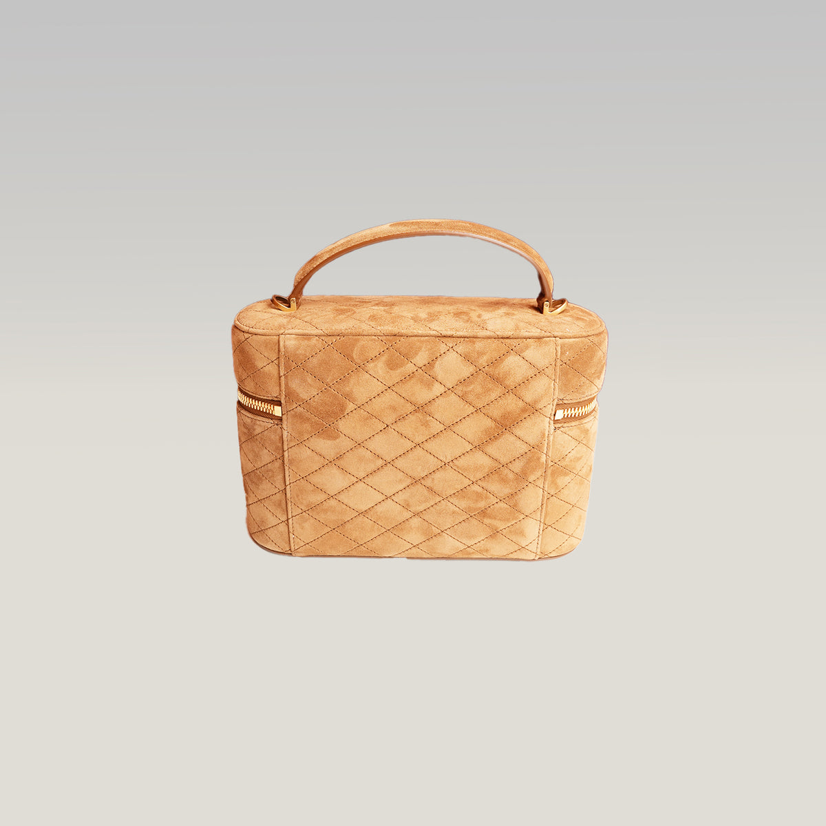 Saint Laurent Gaby Vanity Large Borsa a Mano in Pelle Scamosciata Marrone Cammello Matelassé con Logo YSL e Dettagli Dorati