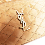 Saint Laurent Gaby Vanity Large Borsa a Mano in Pelle Scamosciata Marrone Cammello Matelassé con Logo YSL e Dettagli Dorati