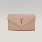 Saint Laurent Cassandre Envelope Wallet on Chain Beige Grain de Poudre Chevron Leather