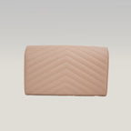 Saint Laurent Cassandre Envelope Wallet on Chain Beige Grain de Poudre Chevron Leather