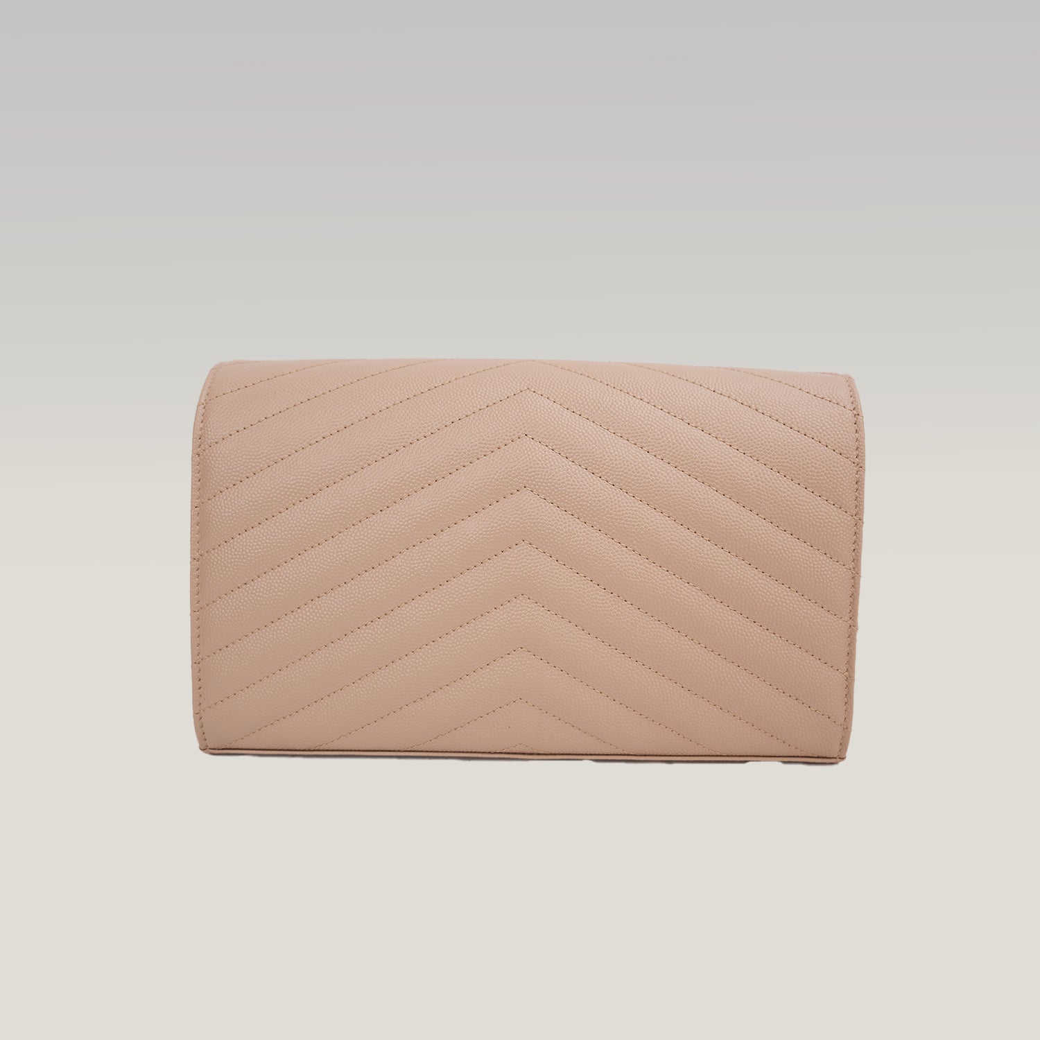 Saint Laurent Cassandre Envelope Wallet on Chain Beige Grain de Poudre Chevron Leather