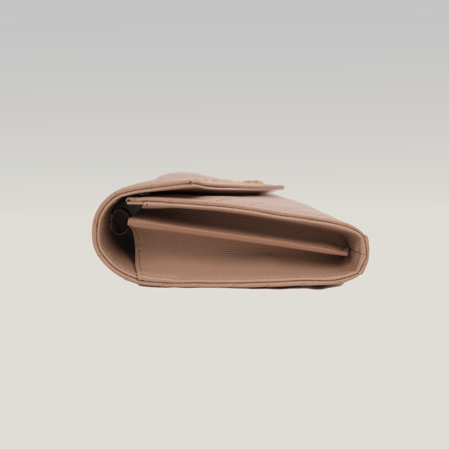 Saint Laurent Cassandre Envelope Wallet on Chain Beige Grain de Poudre Chevron Leather