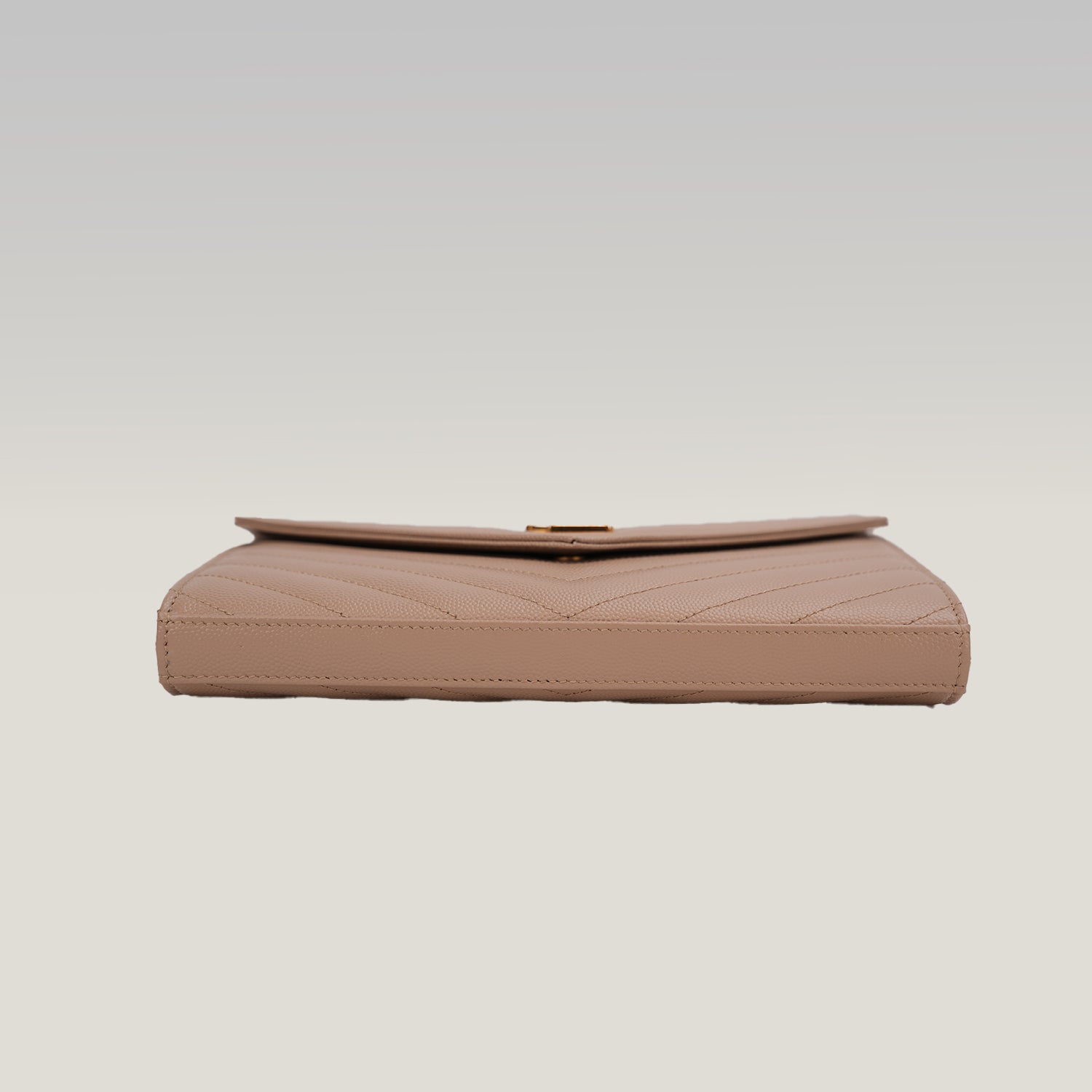 Saint Laurent Cassandre Envelope Wallet on Chain Beige Grain de Poudre Chevron Leather