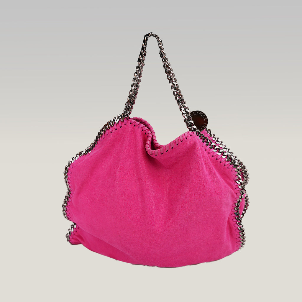 Stella McCartney Falabella Medium Tote in Shaggy Deer Rosa Fucsia con Catena Argento