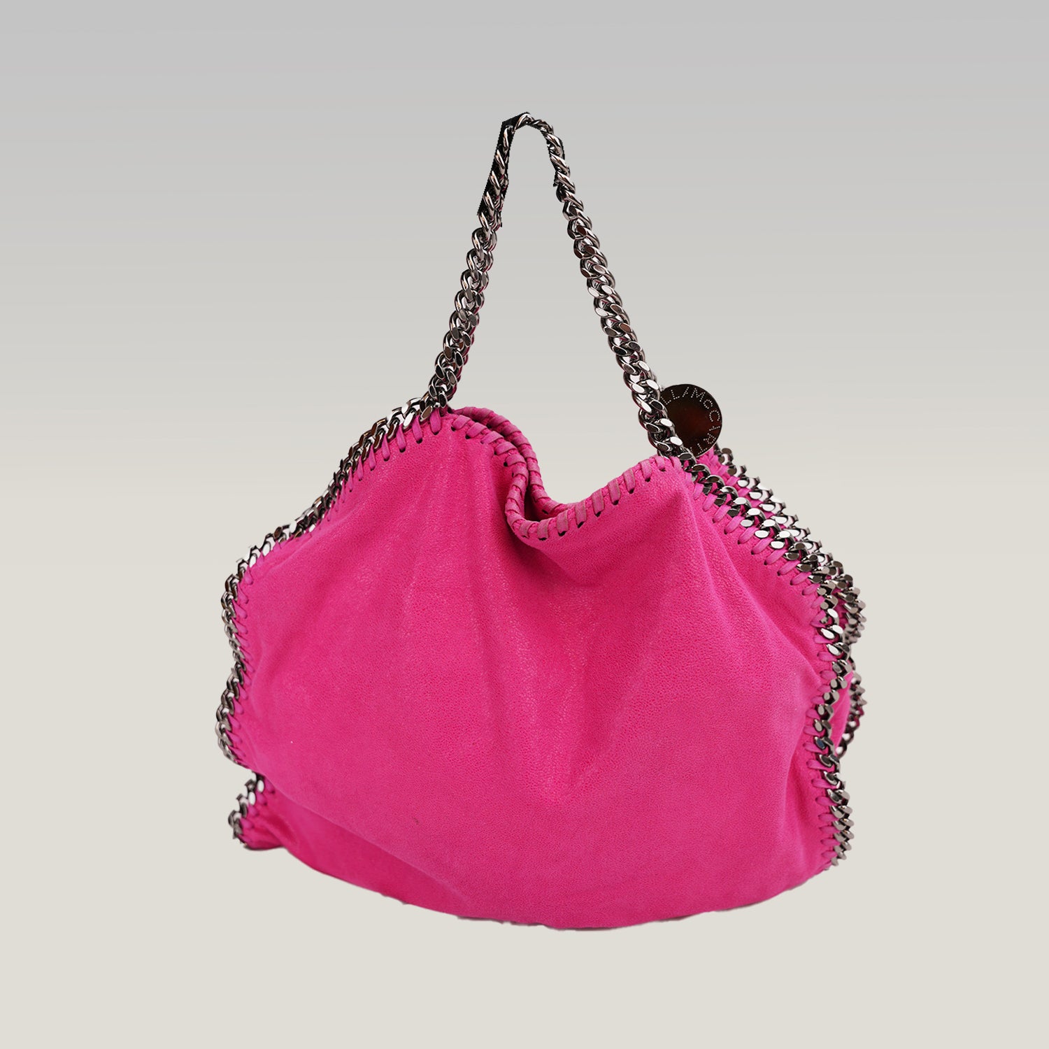 Stella McCartney Falabella Medium Tote in Shaggy Deer Rosa Fucsia con Catena Argento