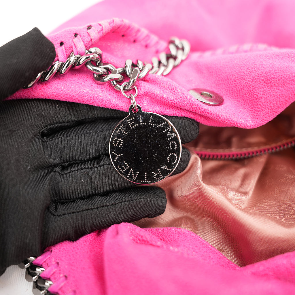 Stella McCartney Falabella Medium Tote in Shaggy Deer Rosa Fucsia con Catena Argento