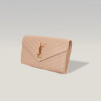 Saint Laurent Cassandra WOC Beige Nude in Pelle Matelassé Chevron con Logo YSL Dorato