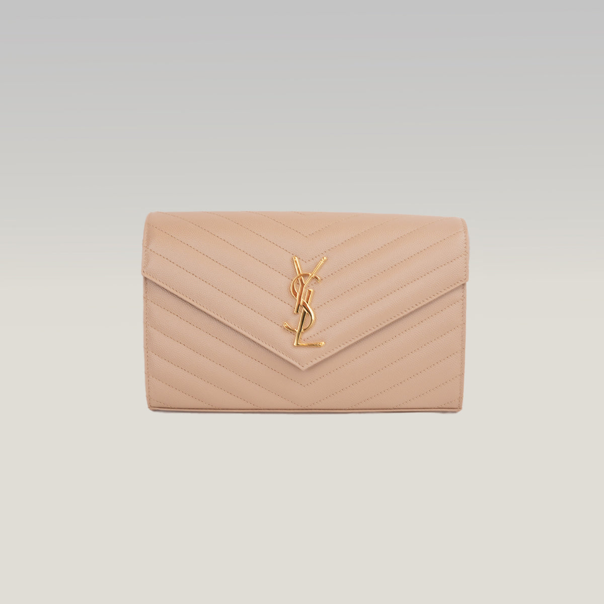 Saint Laurent Cassandra WOC Beige Nude in Pelle Matelassé Chevron con Logo YSL Dorato