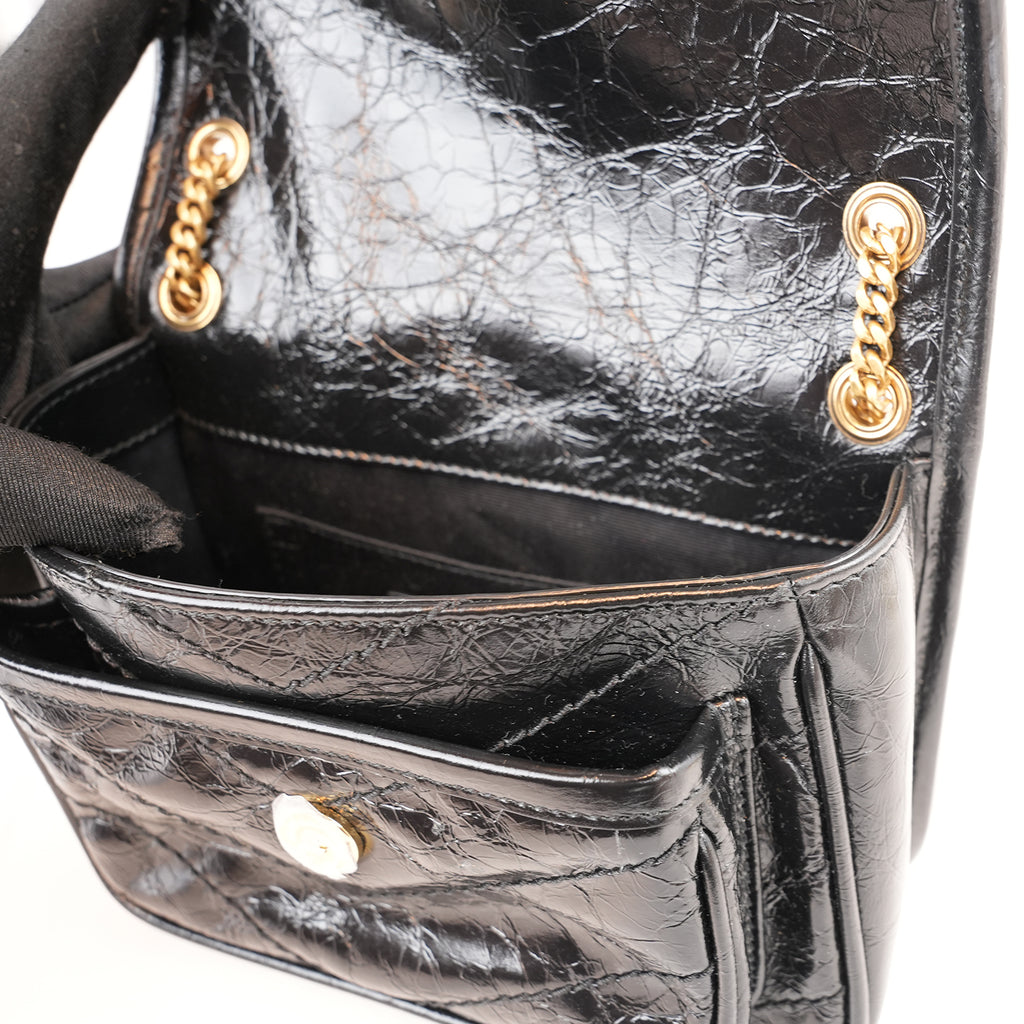 Saint Laurent Niki Mini Nera in Pelle Stropicciata con Logo YSL Dorato