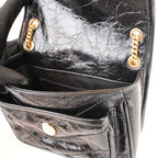 Saint Laurent Niki Mini Nera in Pelle Stropicciata con Logo YSL Dorato