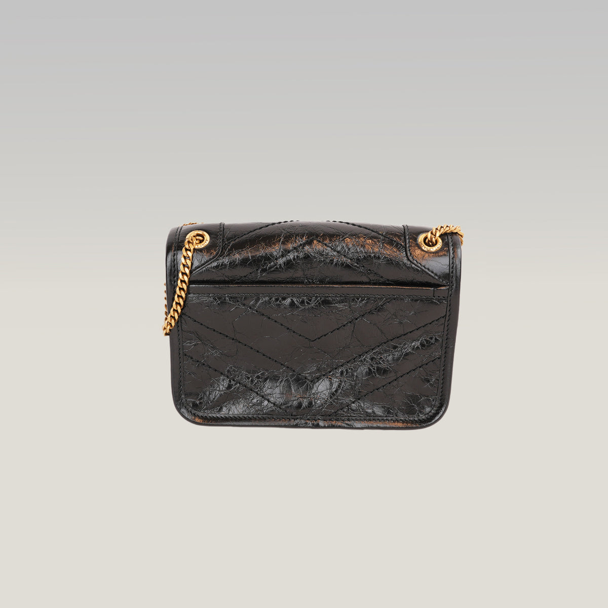Saint Laurent Niki Mini Nera in Pelle Stropicciata con Logo YSL Dorato