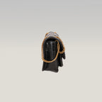 Saint Laurent Niki Mini Nera in Pelle Stropicciata con Logo YSL Dorato
